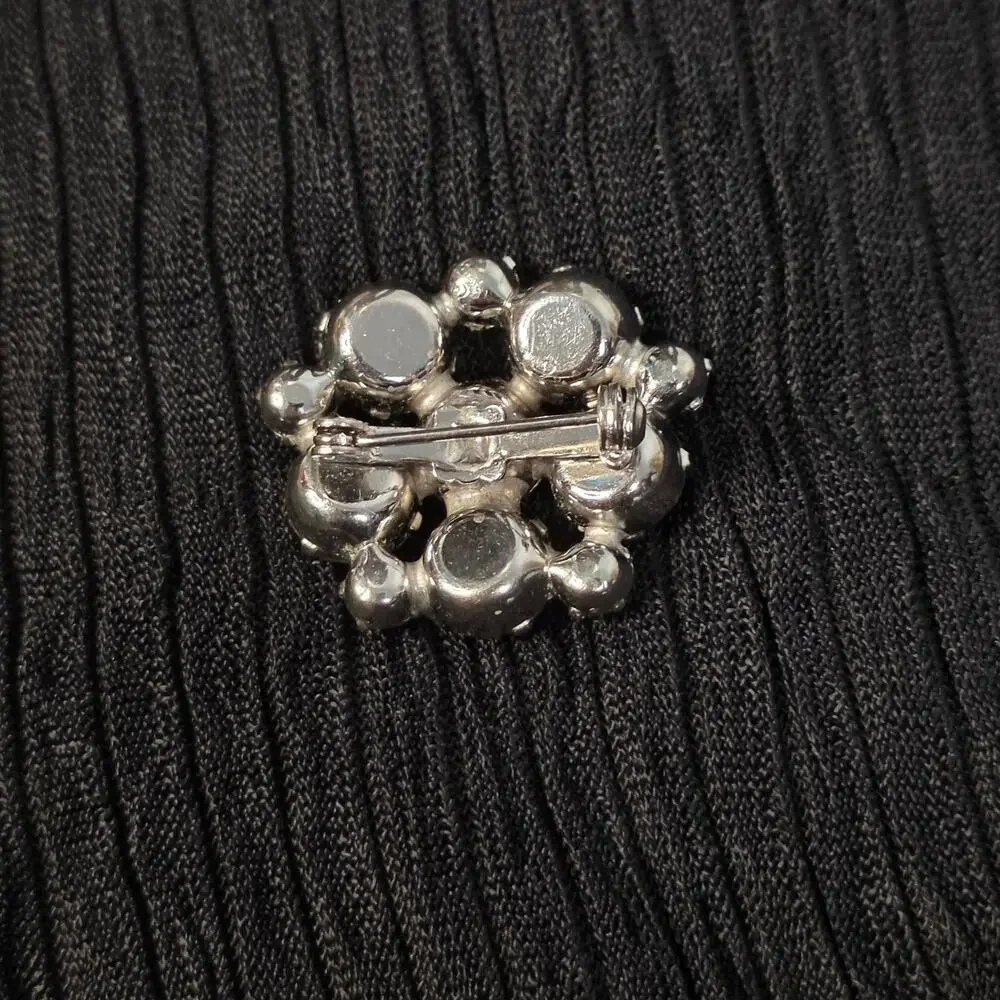 Vintage Clear Rhinestone Cluster Brooch Silver Tone Floral Pin Old Hollywood